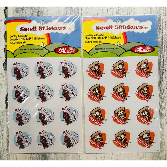 Rare Scratch & sniff happy Allie scented Sticker Matte pack Cola and Pizza - Picture 1 of 2